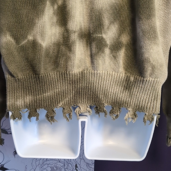 Fantastic Fawn Olive Distressed V-Neck Sweater - Picture 8 of 8